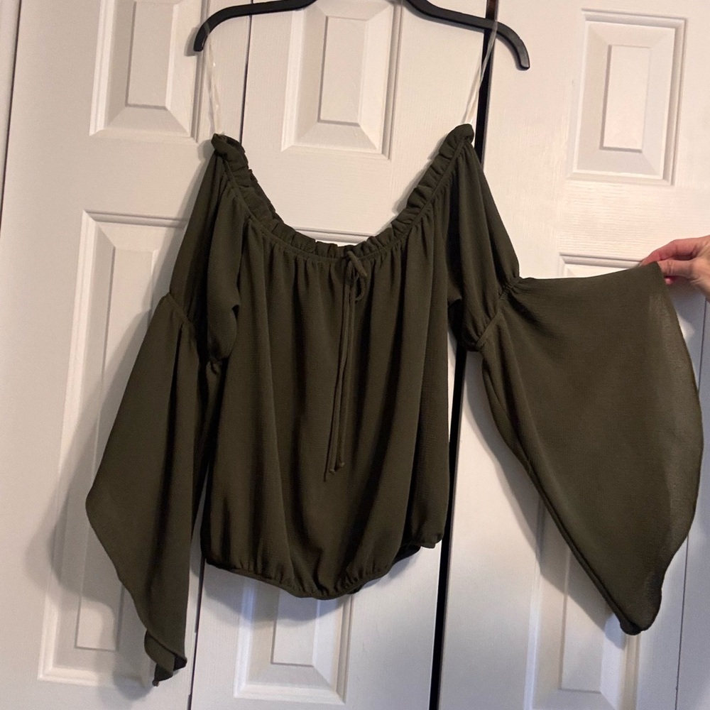 Charlotte Russe Elegant Olive Green Off-Shoulder Women's Top